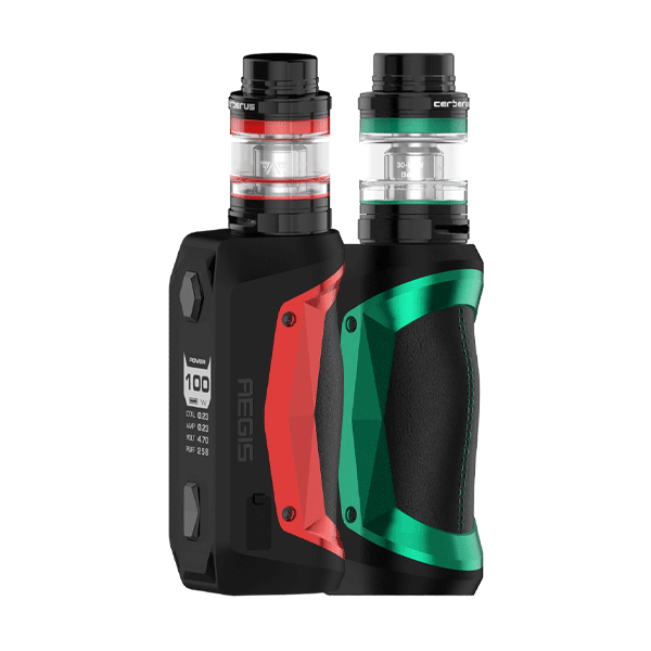 Geek Vape Aegis Solo 100W Kits standing upright, showcasing their compact and durable design Geek Vape Aegis Solo 100W Kits standing upright, showcasing their compact and durable design