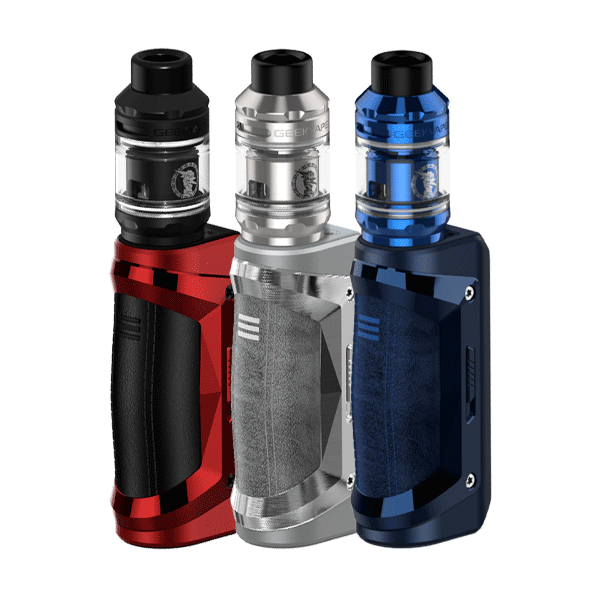 GeekVape S100 (Aegis Solo 2) vape kits standing upright, highlighting their durable design and compact size. GeekVape S100 (Aegis Solo 2) vape kits standing upright, highlighting their durable design and compact size.