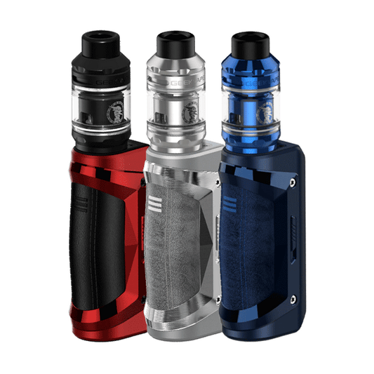 GeekVape S100 (Aegis Solo 2) vape kits standing upright, highlighting their durable design and compact size.