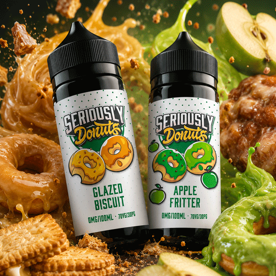 100ml e-liquids featuring Seriously Donuts Glazed Biscuit and Apple Fritter