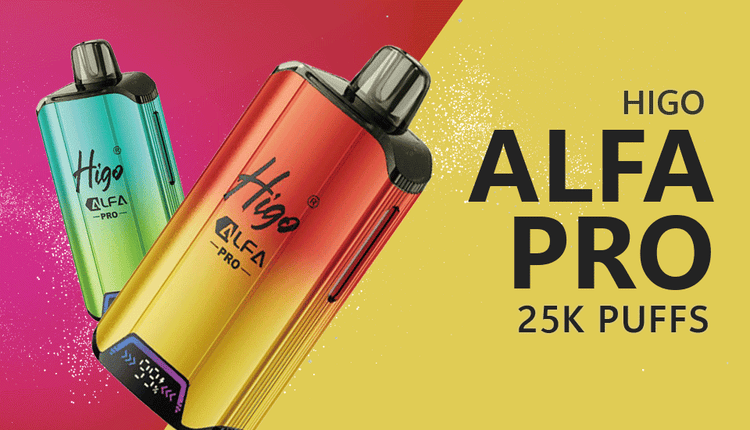 HIGO Alfa Pro prefilled vape with digital display, up to 25,000 puffs