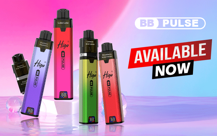 Higo BB Pulse 6000 Prefilled Pod Kit available now - Rechargeable 6000 puff vape with 30+ flavours for UK wholesale and distribution.