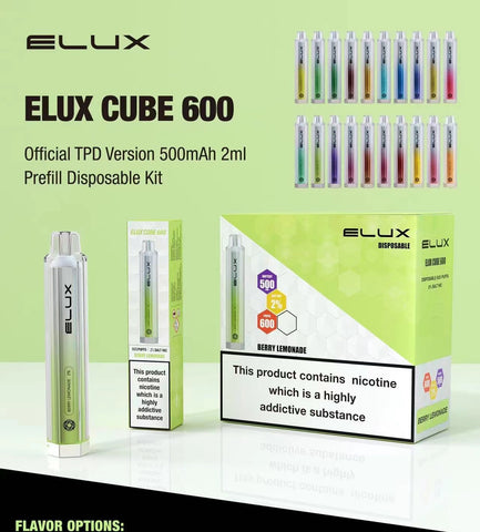 Elux Cube 600 Flavour Disposable Vape 20mg l Pack Of 10