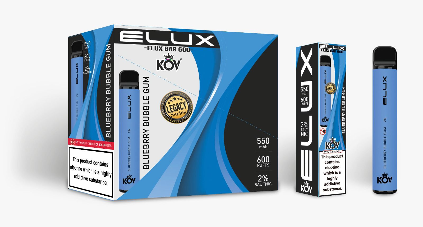 Elux Kov Legacy Blueberry Bubblegum Flavour Disposable Vape Bar 20mg l Pack Of 10