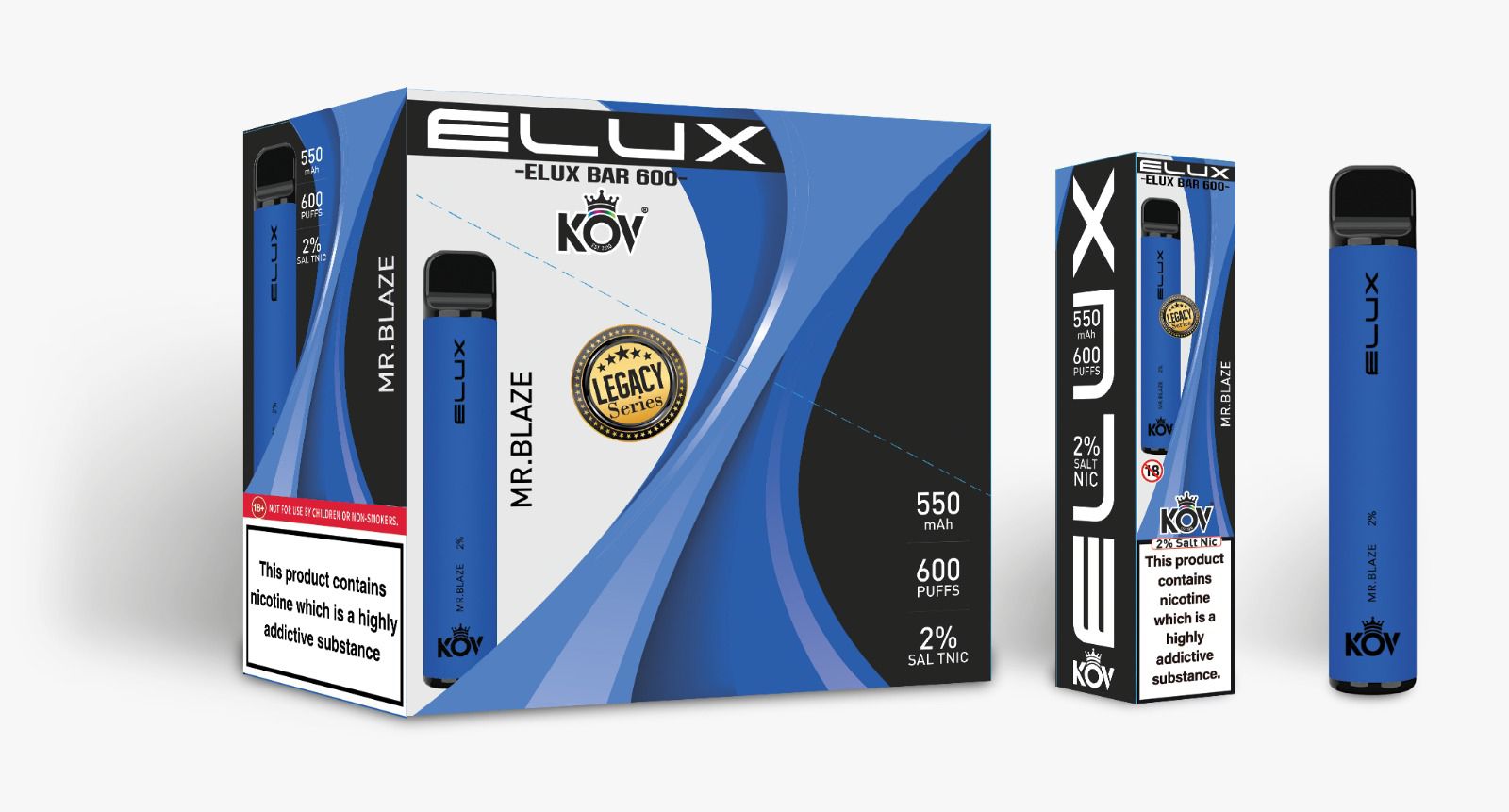Elux Kov Legacy Mr Blaze (Mr Blue) Flavour Disposable Vape Bar 20mg l Pack Of 10