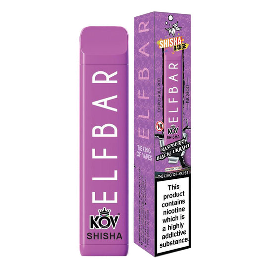 Elf Bar Shisha Raspberry Blackcurrant Flavour NC600 Disposable Vape 20mg l Pack Of 10
